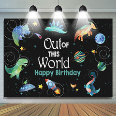 Toile de fond d'anniversaire de l'espace de dinosaure hors de ce monde