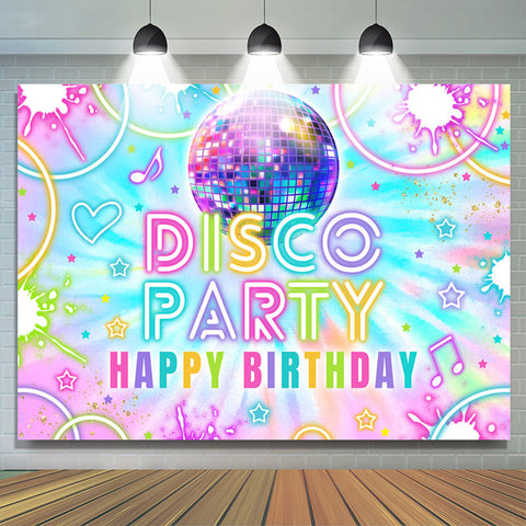 Disco Ball Party Glow Neon Joyeux Anniversaire Toile de Fond