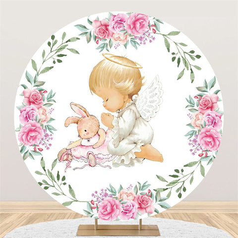 poupée lapin rose fleur joyeux anniversaire cercle toile de fond