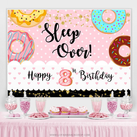 Donut Sweet Candy Land Joyeux 8e anniversaire Toile de fond