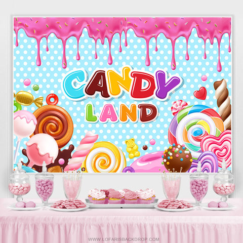 Points Iridescent Candy Land Party Toile de fond pour fille