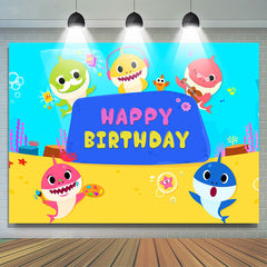 Dessin de fond de bande dessin¨¦e de joyeux anniversaire de requin pour la f¨ºte des enfants