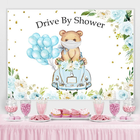 Drive By Shower Ballons bleus Toile de fond de douche de bébé