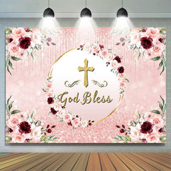 Dusty Pink Flowers God Bless Thème Anniversaire Toile de Fond