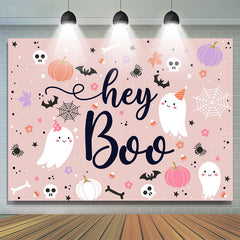 Toile de fond de douche de bébé fantôme Halloween Hey Boo rose poussiéreux