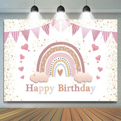 Toile de fond d'anniversaire de drapeau de coeur de nuage arc-en-ciel rose poussiéreux