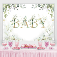 Toile de fond de douche de bébé élégante plante vert clair et or