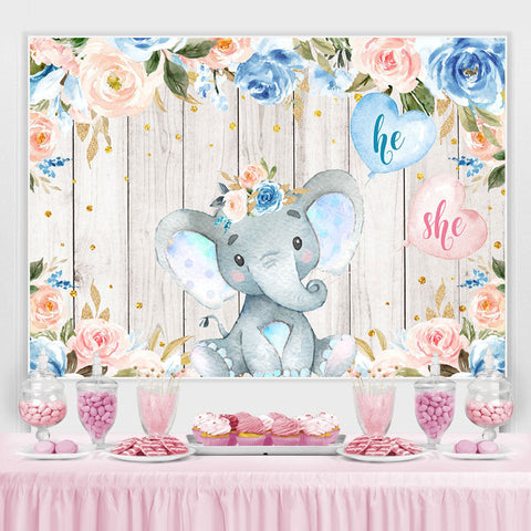 Toile de fond de douche de bébé en bois éléphant et floral pour garçon