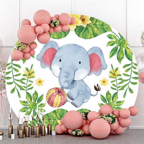 L'éléphant laisse un fond rond joyeux anniversaire pour la fête