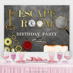 Salle d'évasion toile de fond or et gris pour joyeux anniversaire