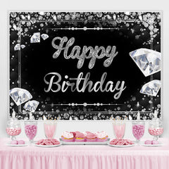 Toile de fond fantaisie diamant noir et argent joyeux anniversaire