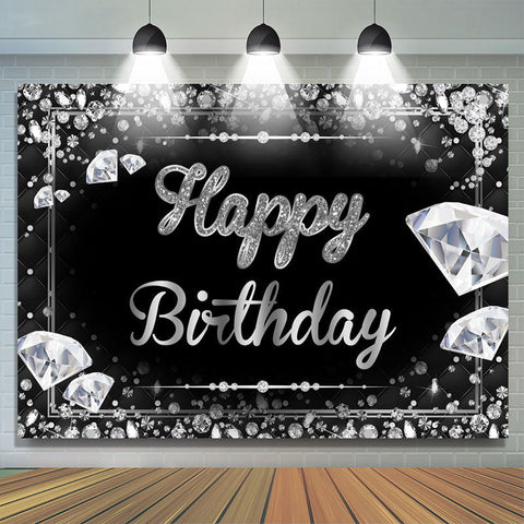 Toile de fond fantaisie diamant noir et argent joyeux anniversaire