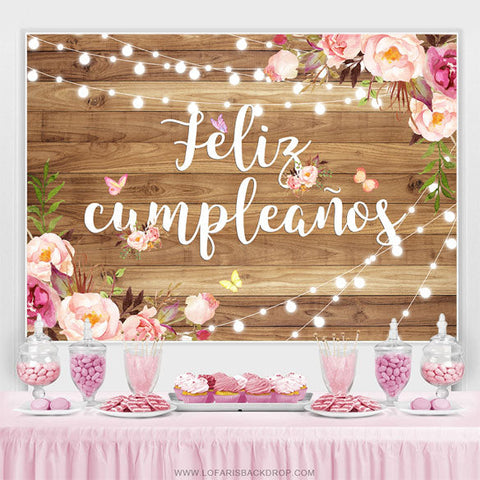 Feliz Cumpleanos Toile de fond joyeux anniversaire en bois floral