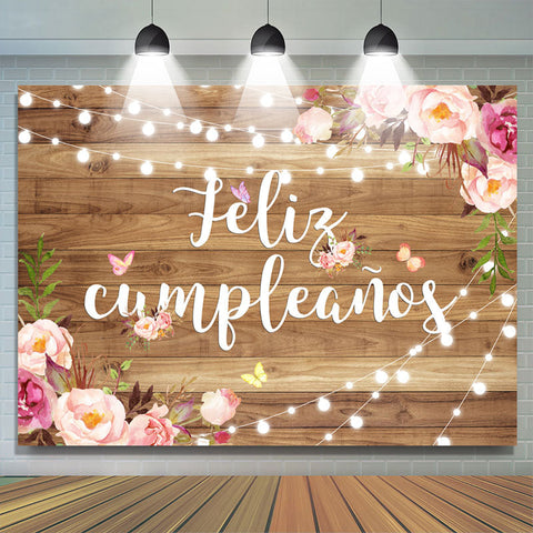 Feliz Cumpleanos Toile de fond joyeux anniversaire en bois floral