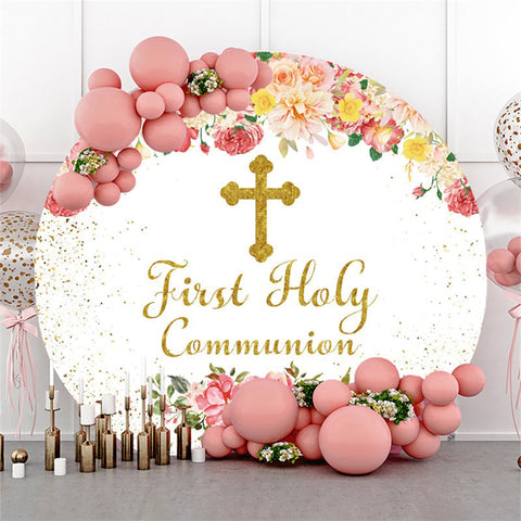 Première Sainte Communion Rose Joyeux Anniversaire Toile de Fond Ronde