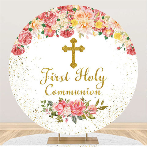 Première Sainte Communion Rose Joyeux Anniversaire Toile de Fond Ronde