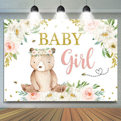 Floral et un ours avec une toile de fond de douche de bébé guirlande