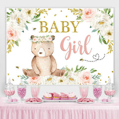 Floral et un ours avec une toile de fond de douche de bébé guirlande