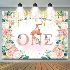 Floral et renard or rose paillettes 1er anniversaire toile de fond