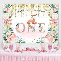 Floral et renard or rose paillettes 1er anniversaire toile de fond