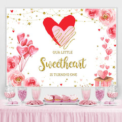 Toile de fond joyeux 1er anniversaire avec ballon floral et paillettes