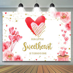 Toile de fond joyeux 1er anniversaire avec ballon floral et paillettes