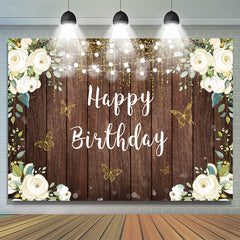 Toile de fond joyeux anniversaire papillon floral et scintillant