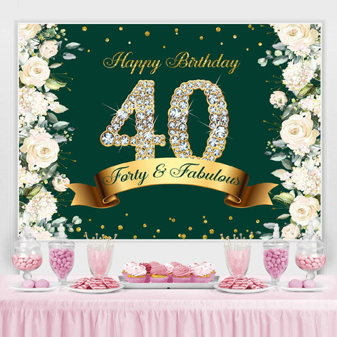 Toile de fond joyeux 40e anniversaire floral et vert scintillant