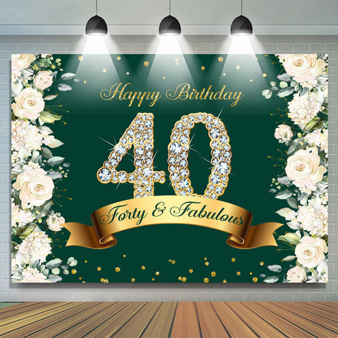 Toile de fond joyeux 40e anniversaire floral et vert scintillant