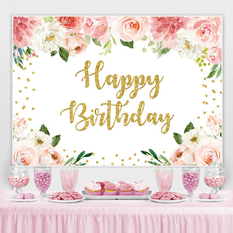 Toile de fond joyeux anniversaire floral et paillettes pour fille