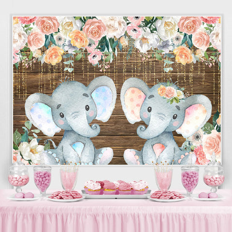 Toile de fond de douche de bébé éléphant lignes florales et scintillantes