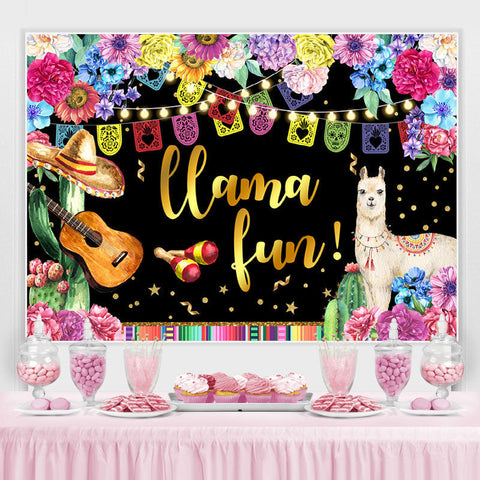 Floral et Glitter Lama Fun Joyeux Anniversaire Toile de Fond