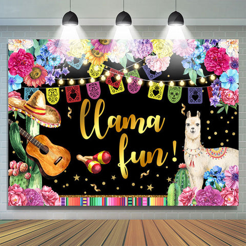 Floral et Glitter Lama Fun Joyeux Anniversaire Toile de Fond