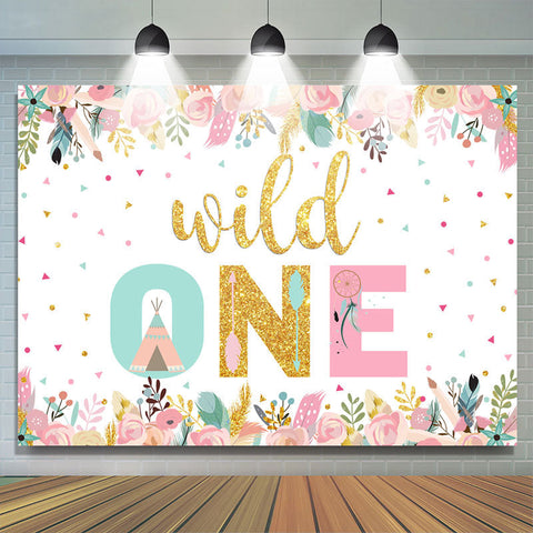 Toile de fond florale et scintillante Wild One Happy Birthday