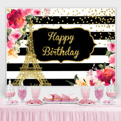 Toile de fond Joyeux Anniversaire Tour Eiffel Floral Et Or
