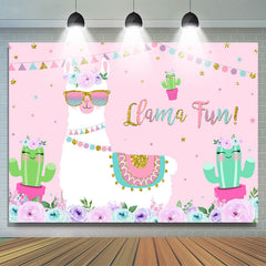 Floral et lama avec toile de fond de douche de bébé rose cactus