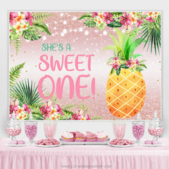 Toile de fond du 1er anniversaire de paillettes roses florales et ananas