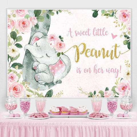 Toile de fond de douche de bébé petit éléphant floral et rose