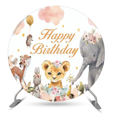 animaux floraux safari cercle fille anniversaire toile de fond