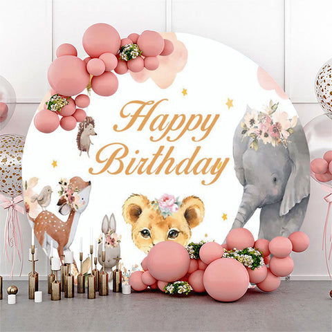 animaux floraux safari cercle fille anniversaire toile de fond