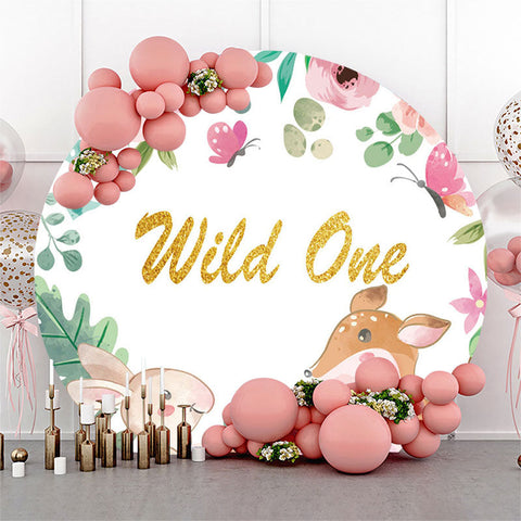 Animaux floraux Wild One Birthday Round Toile de fond