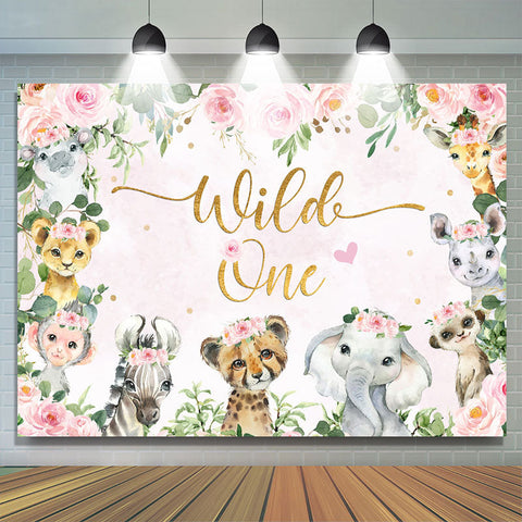 Animaux floraux Wild One Rose Joyeux Anniversaire Toile de Fond