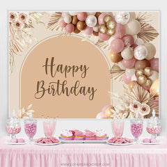 Ballon Floral Marron Clair Boho Joyeux Anniversaire Toile de Fond