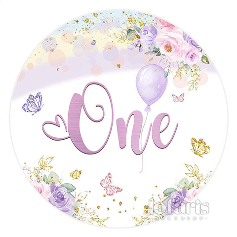 Papillon Floral Un Joyeux Anniversaire Toile de Fond Ronde