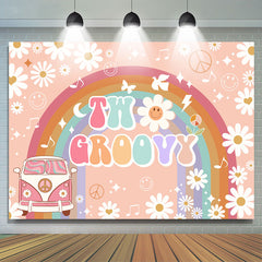Toile de fond de joyeux 2e anniversaire de voiture florale arc-en-ciel