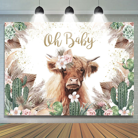 Vache florale avec toile de fond de douche de bébé Cactus Boho