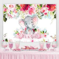 Toile de fond de douche de bébé éléphant mignon floral pour fille