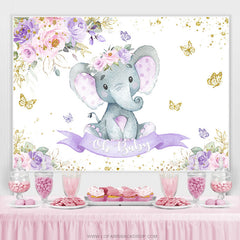 Éléphant floral avec toile de fond de douche de bébé papillon