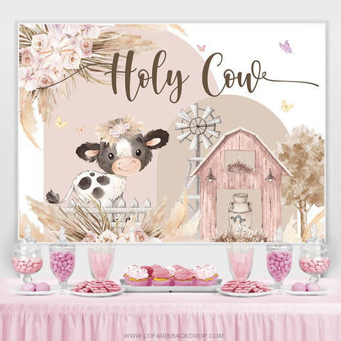 Floral Farm Holy Cow Toile de fond mignon joyeux anniversaire