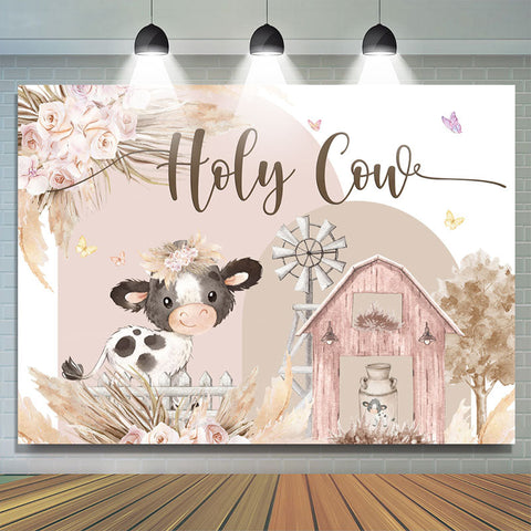 Floral Farm Holy Cow Toile de fond mignon joyeux anniversaire